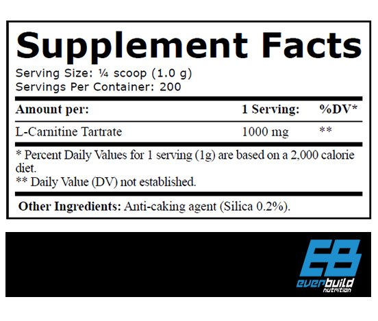 EVERBUILD L-Carnitine Tartrate 1000 / 200 Servings - Image 2