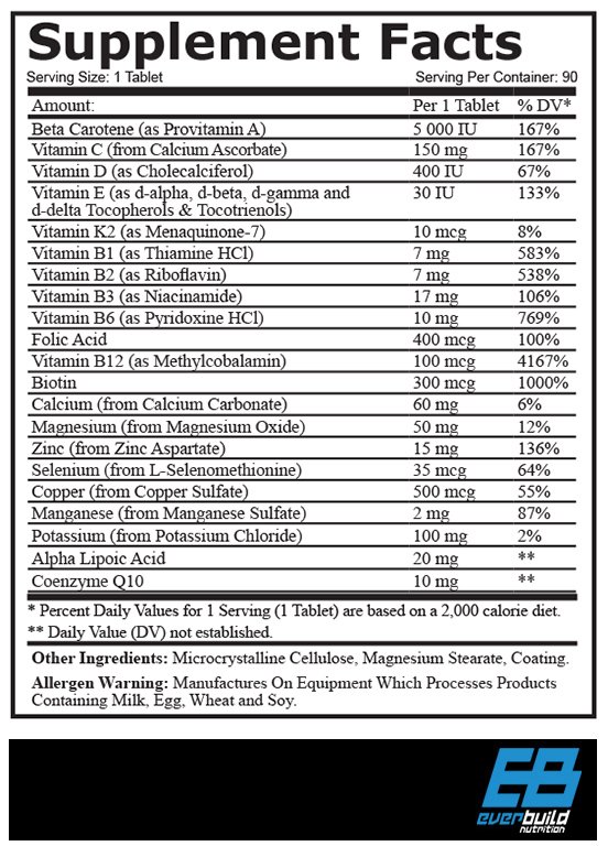 EVERBUILD Vita Sport ONE A DAY Multivitamins / 90 Tabs - Image 2