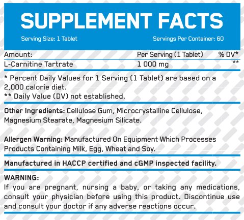 EVERBUILD L-Carnitine 1000 mg / 60 Tabs - Image 2