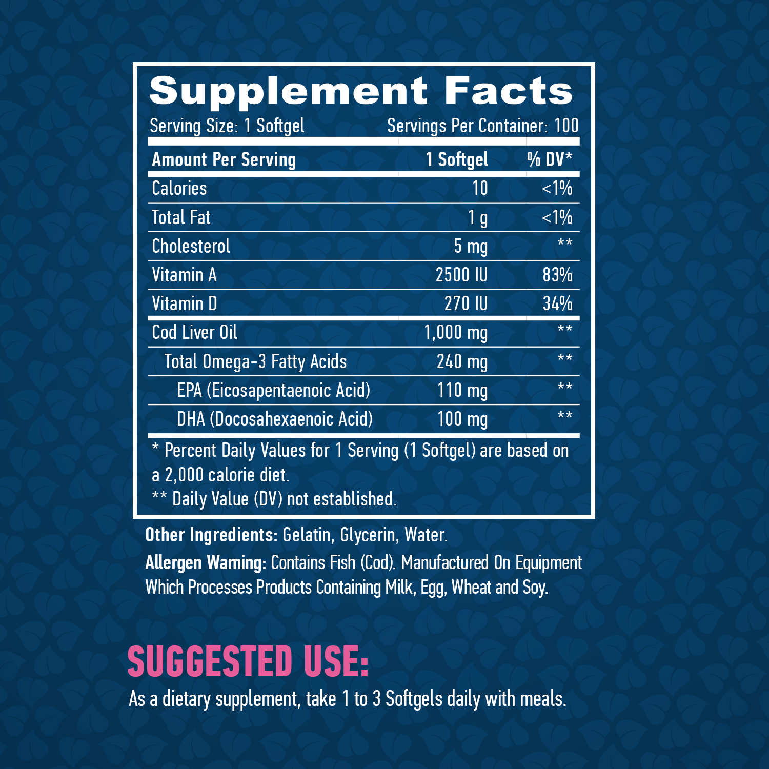 HAYA LABS Cod Liver Oil 1000 mg / 100 Softgels - Image 2